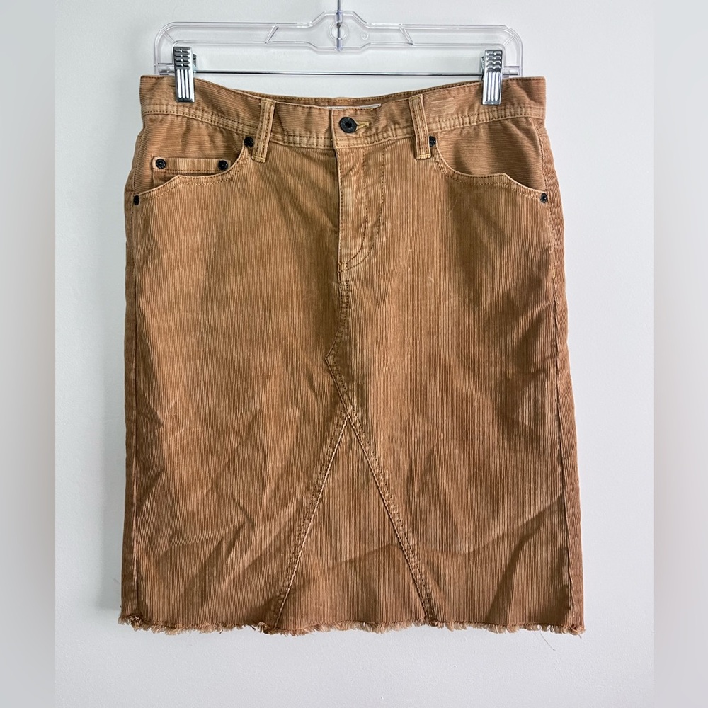 WOMENS Ralph Lauren POLO JEANS TAN CAMEL FRAYED HEM CORDUROY SKIRT  SZ 6